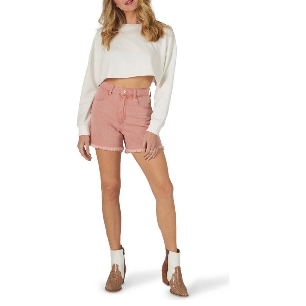 Wrangler Earth Wash High Waist A-Line Frayed Denim Shorts NEW WITH TAGS